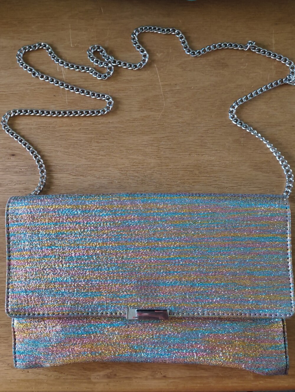 Loeffler Randall Rainbow Lame Clutch Purse Crossbody Chain Strap